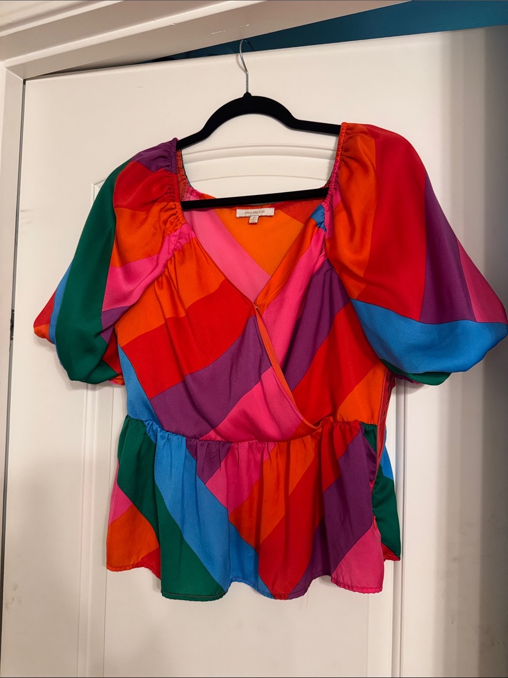 Colorful Ruffle Satin peplum blouse